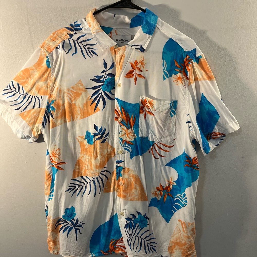 Goodfellow & Co Blue and Orange Tropical Men's Shirt